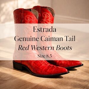Estrada Genuine Caiman Tail Red Western Boots Size 8.5